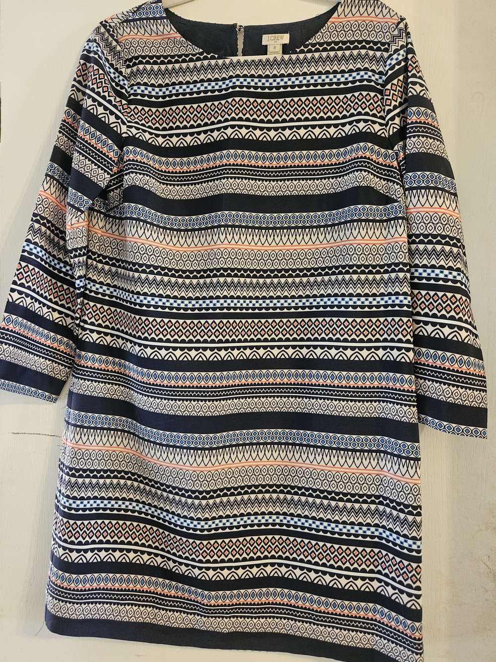 J. Crew Black, Cream & Peach Geometric Shift Dress